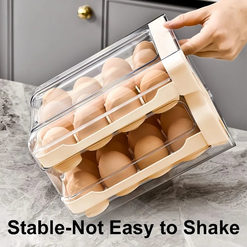 Double-layer Capacity Pull-out Drawer Refrigerator Egg Storage Box Egg Storage Fresh-keeping Box 32 Grid Egg Box Qme