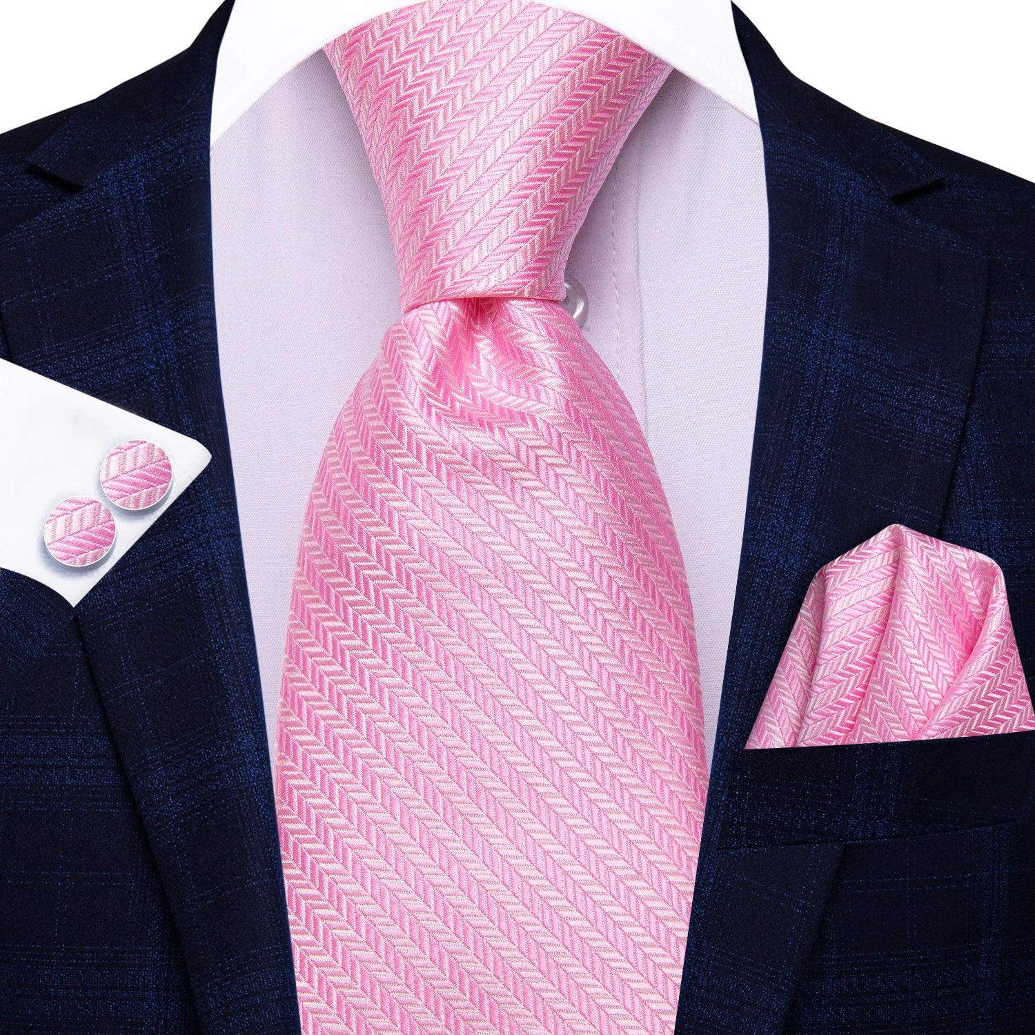 Hi-tie Designer Pink Blue Flamingo Print Silk Ties Men Handkerchief Qme 3859