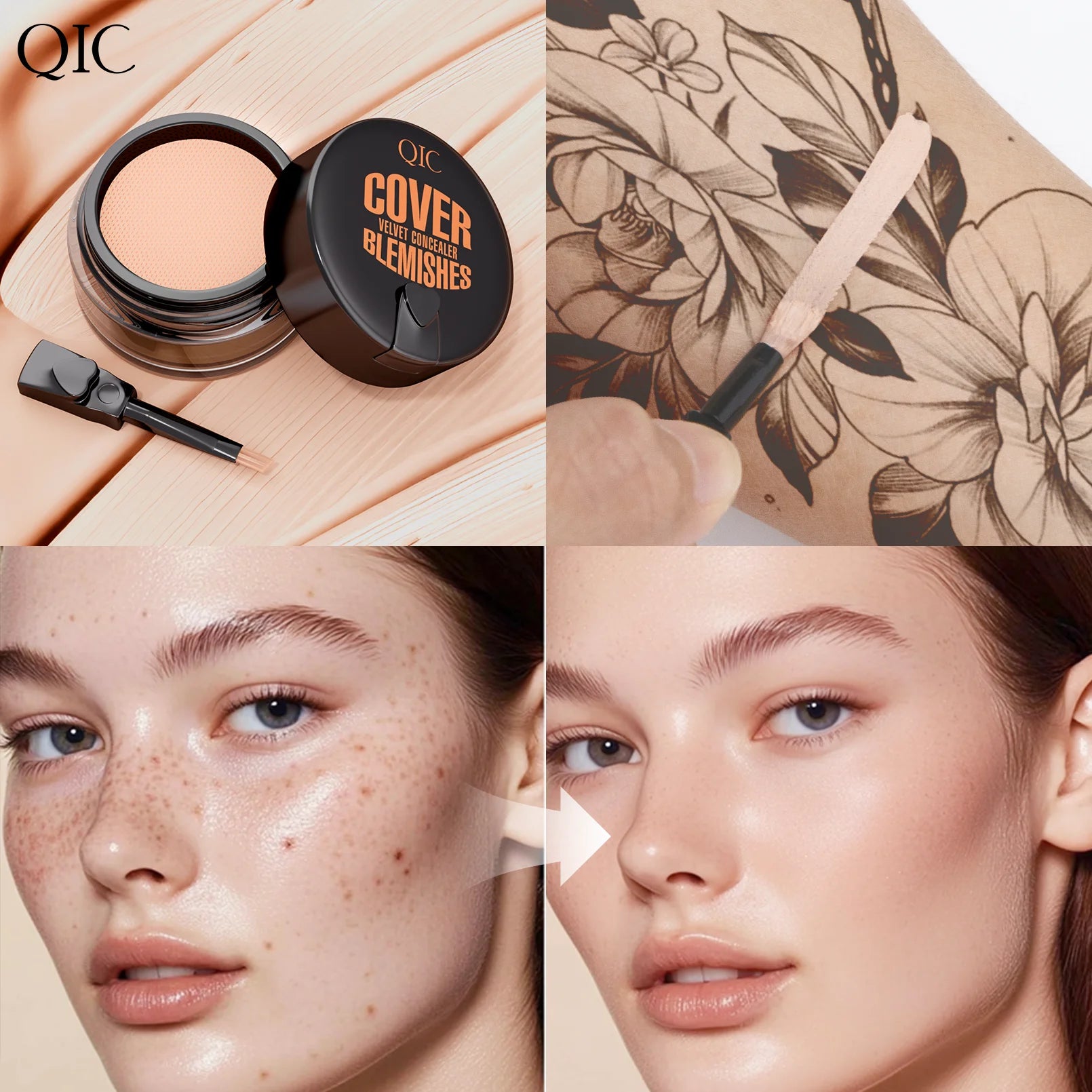 Waterproof & Sweatproof Concealer Cream - Tattoo coverage, Long-Lasting Foundation, Natural,Full coverage, All Skin Types Qme