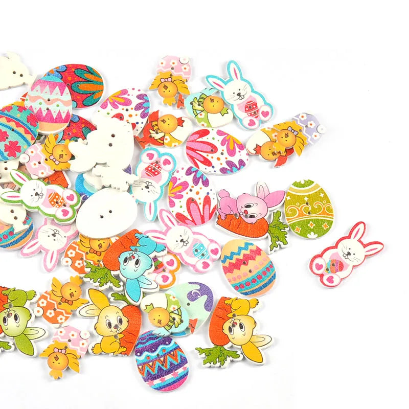 25pcs 1.8-3.5cm Easter Eggs/Bunny Cartoon Pattern Mixed Wooden Buttons For DIY Handmade Crafts Sewing Accessories Party Decor Qme Mixed 25Pcs
