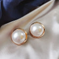 Korean Big Round Simulated Pearl Stud Earrings For Women New Classic Elegant Earings Fashion Jewelry Wholesale Qme One Size