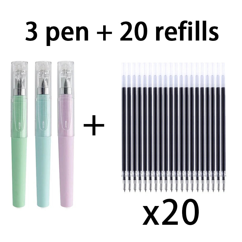 Black 0.5MM Gel Pen refills Set Mini Portable For Business Signature Students Exams Office Stationery Qme 3 Pen 20 refills B