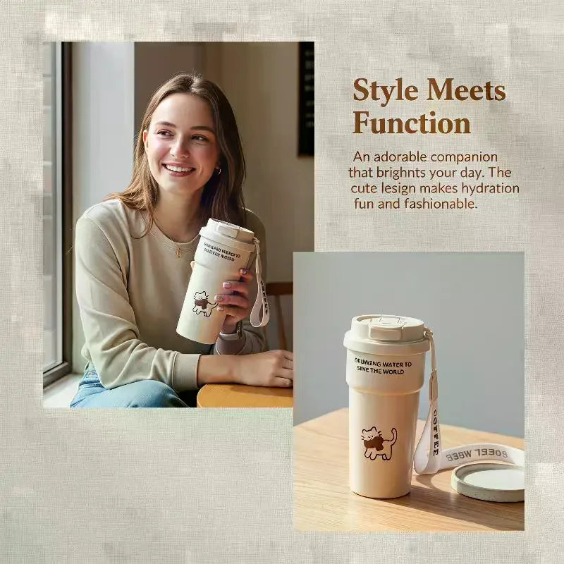 Cute Insulated Coffee Mug St Portable Dual Drink Mouth Women's High Aesthetic Value Water Cup Heat Preservation Cup Qme