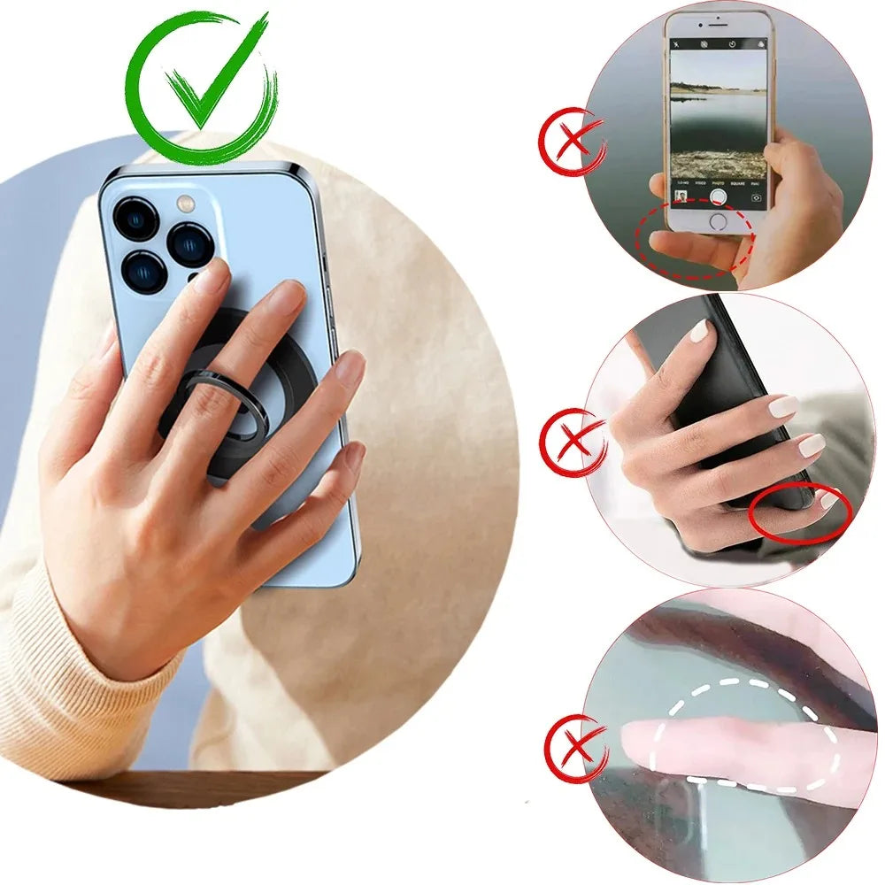 Magnetic Finger Ring Phone Holder Double Sided Kickstand Adjustable Grip Stand Compatible Car Bracket Hands Free for iPhone 17 Qme