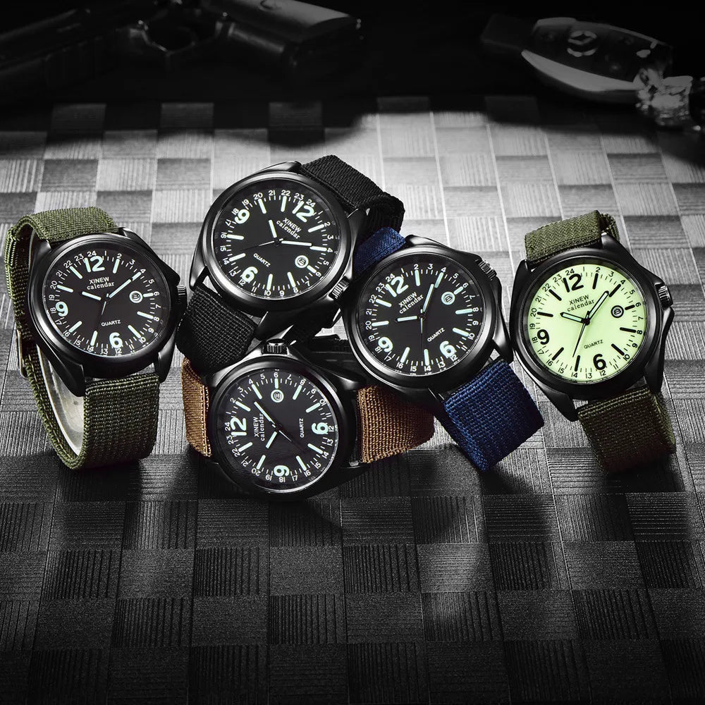 Man’s Luminous Fashion And Casual Versatile Canvas Strap Calendar Quartz Watch Basic Simple No Waterproof Black Round Dial Reloj Qme