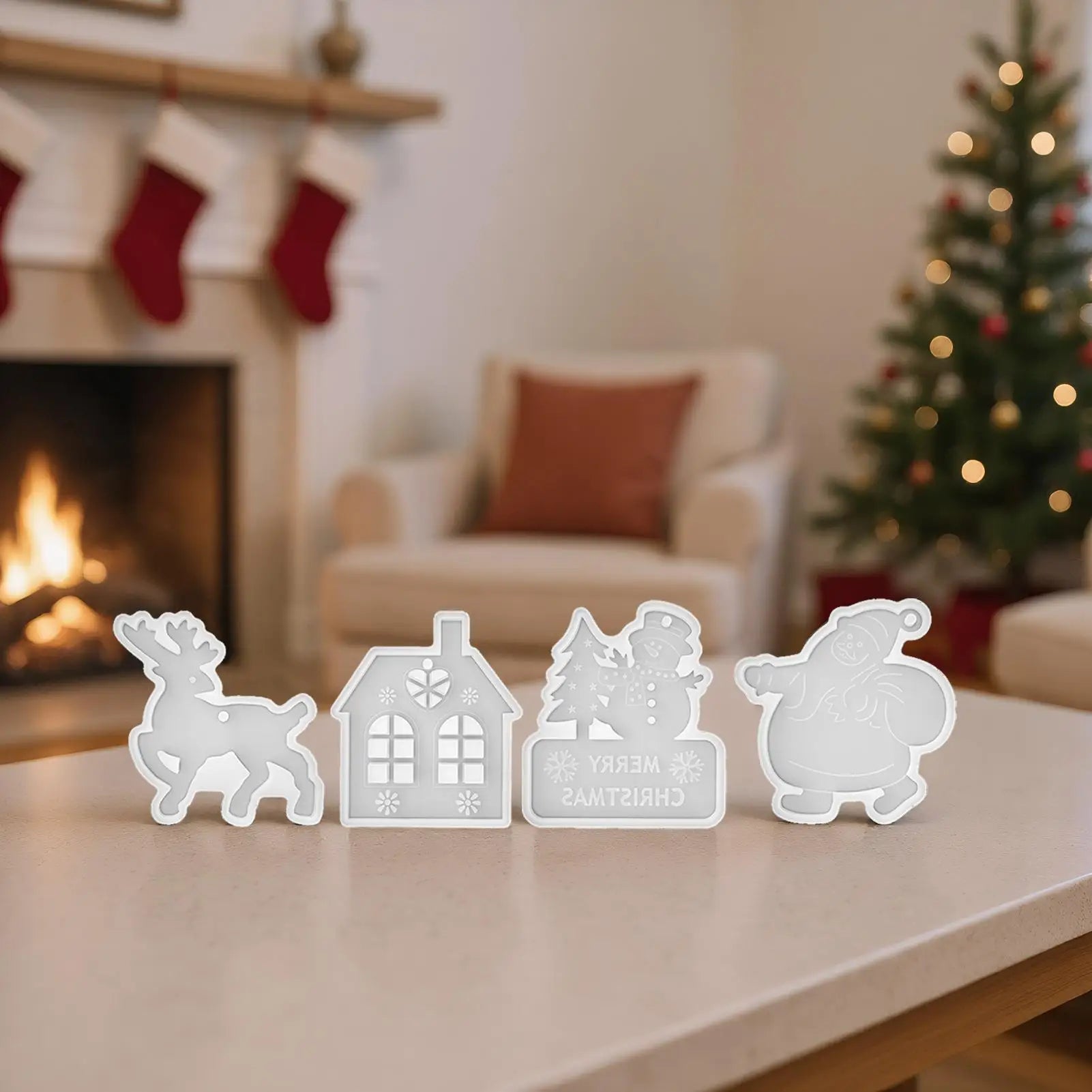 Christmas Resin Molds Ornaments Pendant Reusable Charm Plaster Wax Qme