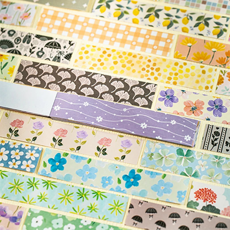 Floral Plaid Bow Long Sticker Book, Countryside Journal Base Paper for Border & Layout Decoration Qme