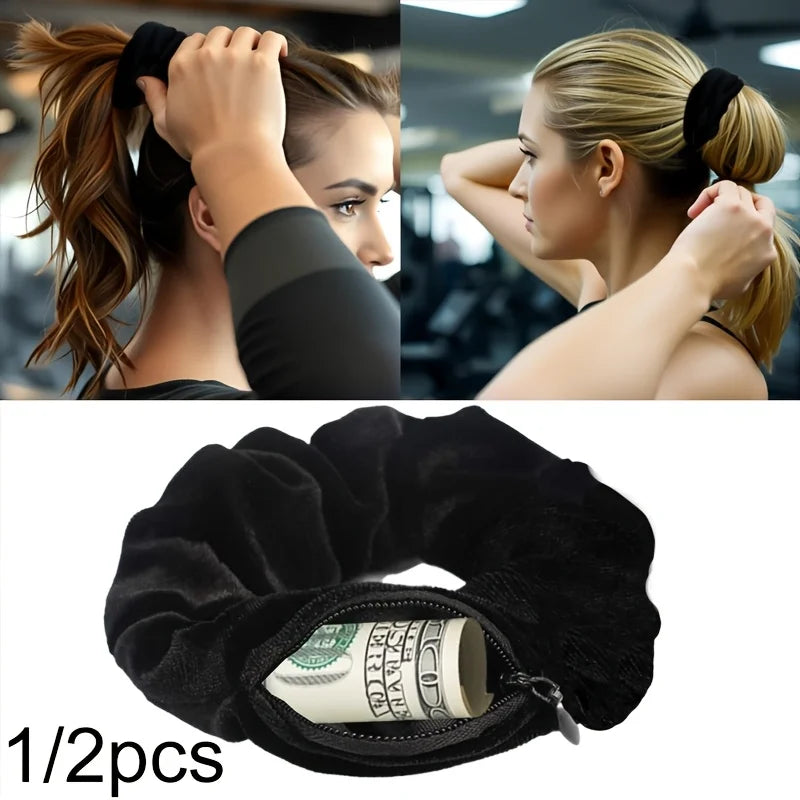 Velvet Pocket Hair Strap - Secret Hidden Bag Suitable For AirPods, Keys, Money, Travel, And Gym Hair Accessories Qme