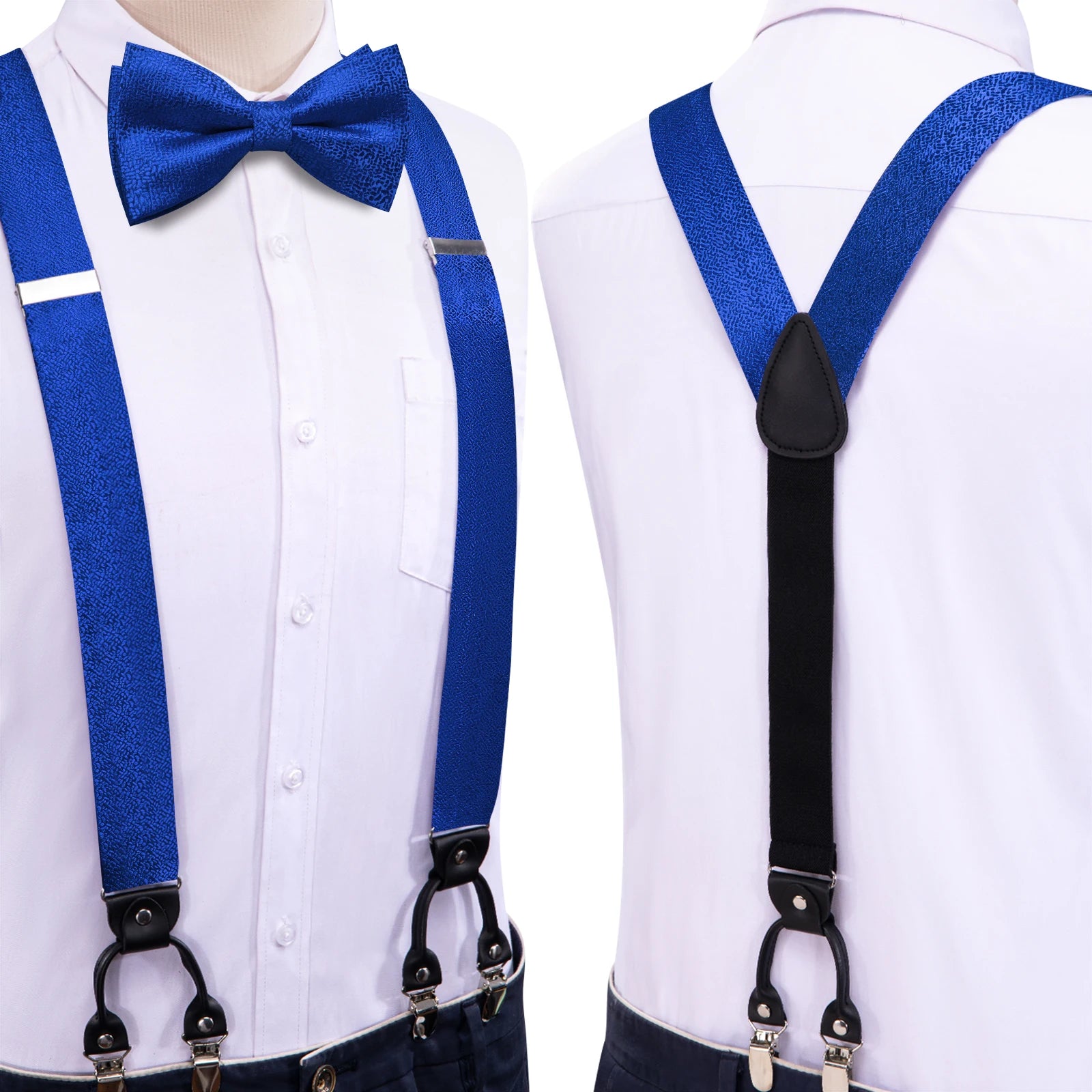 Hi-tie Silk Mens Braces Bowtie Hanky Cufflinks Y Back Clip Adjustable