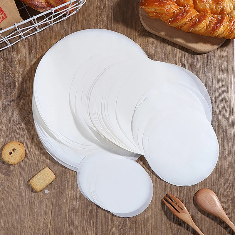 50Pcs Baking Oiled Paper Circle Parchment Paper Multifunction Liner BBQ Oven Patty Hamburger Paper Steamer Liners Baking Tool Qme