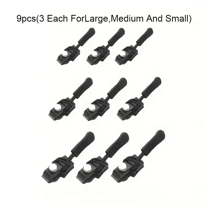 9pcs Zipper Repair Kit, Quick Install Zipper Heads, Detachable Replacement Zip Tops, Interchangeable Plastic Zipper Pulls Qme 9pcs Mixed size