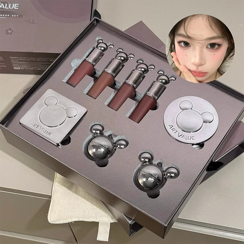 ART VALUE Makeup Sets Include 4 Lip Mud,1 Face Blush,1 Pressed Powder,1 Eyesshadow Palette,1 Highlighter Powder, 8 PCS Cosmetics Qme Makeup Kits