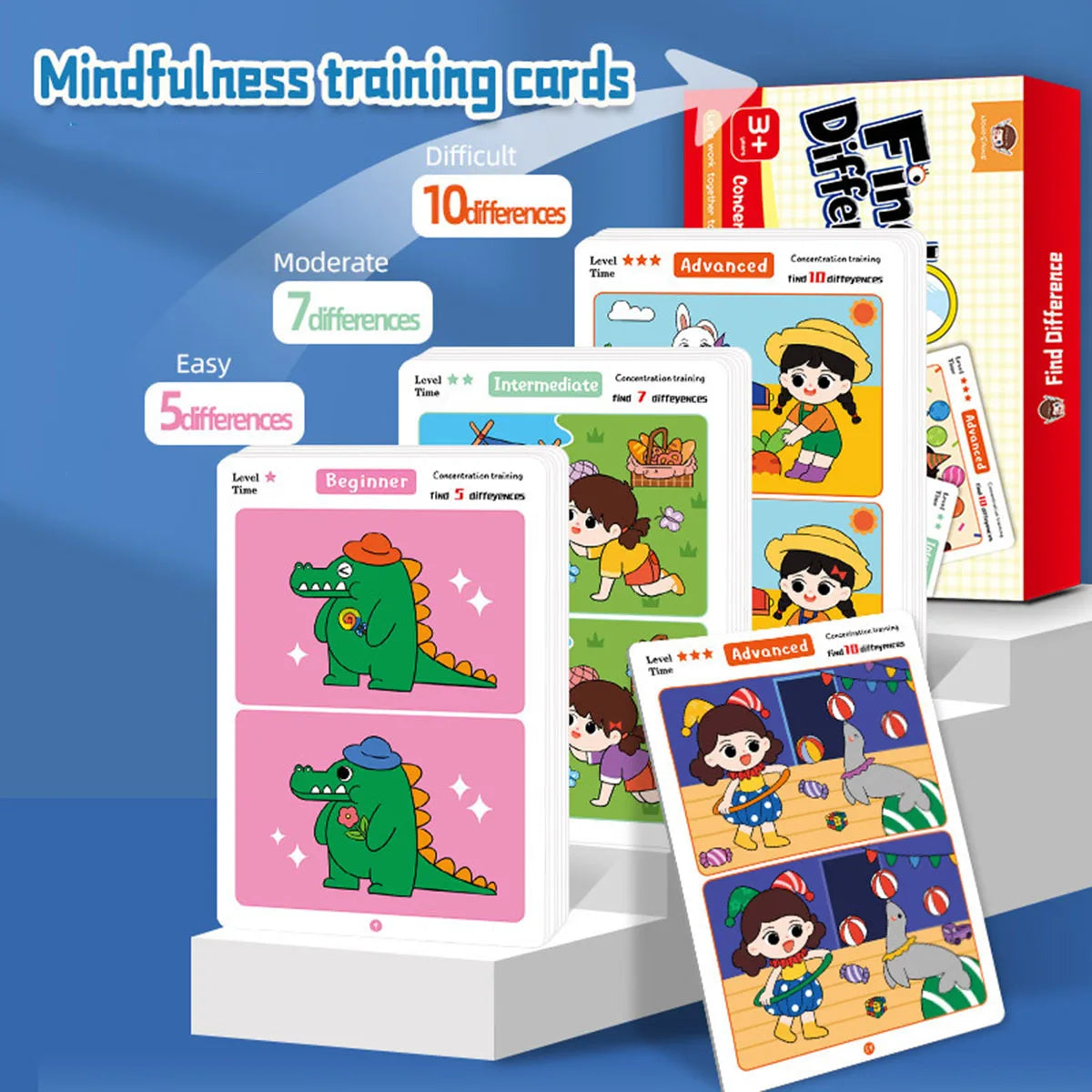 Focus Training Spot the Difference Game Reusable Cards for Training Focus and Concentration,With Erasable Pen,3 modes Qme