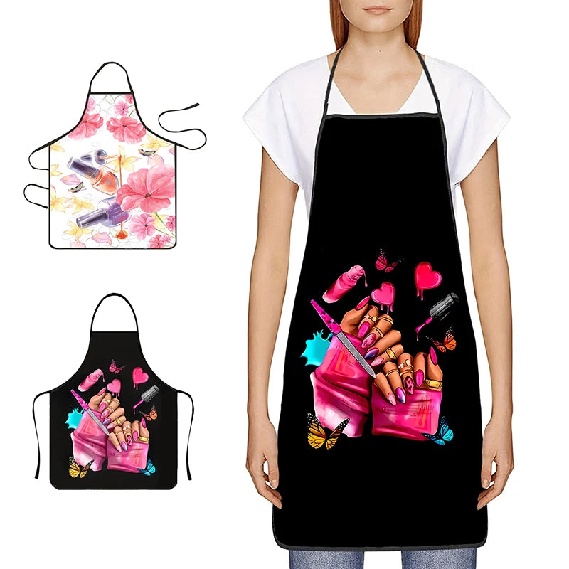 Nail Polish Printing Beauty Kitchen Women Apron Household Cleaning Qme