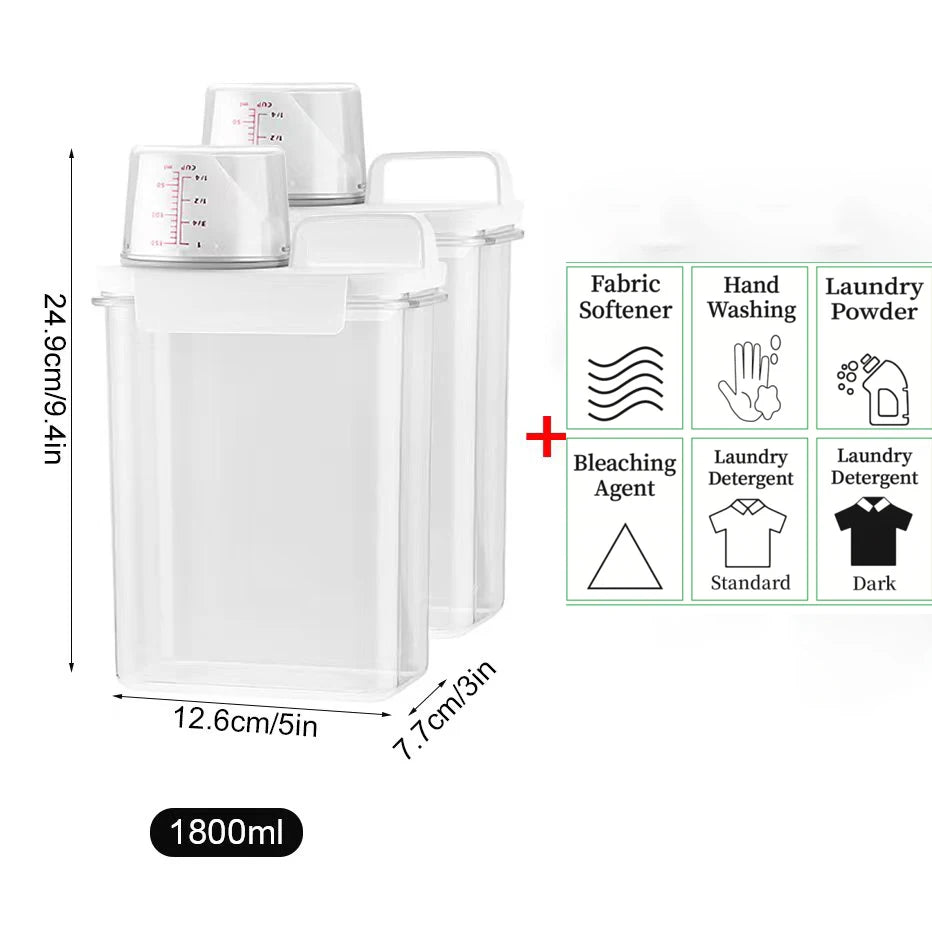 1100/1800/2300Ml Refillable Laundry Detergent Dispenser Empty Tank for Powder Softener Bleach Storage Container with Labels Qme 2x1800ml with labels