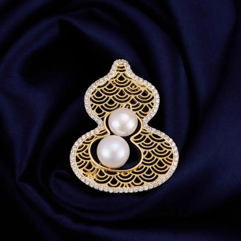 New Chinese Style Hollow Gourd Pearl Elegant Suit Brooch For Women Clothing Coat Corsage Jewelry Accessories Gifts Qme A1