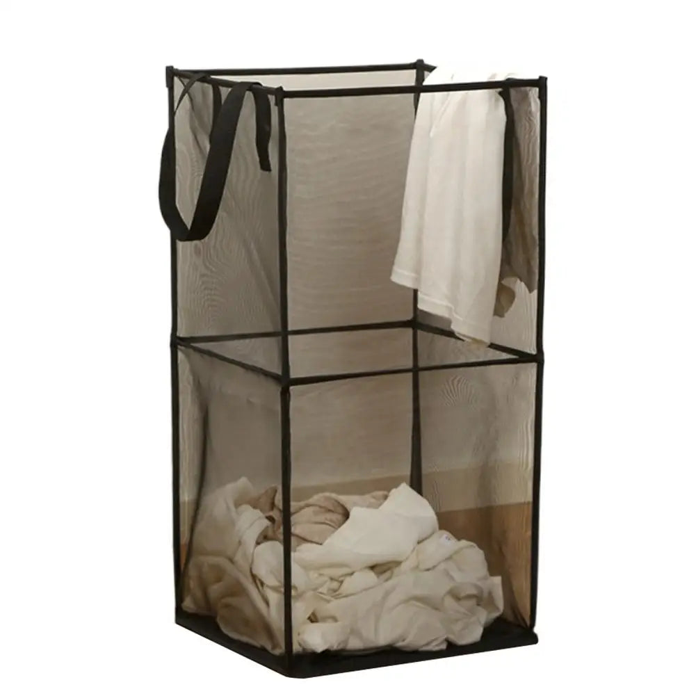 Square Dirty Clothes Basket Foldable Durable Breathable Large Capacity Mesh Storage Bag Simple Bathroom Laundry Basket Qme D