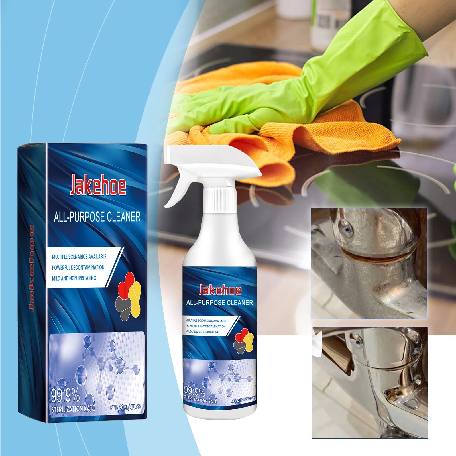 JAKEHOE Multi-Surface Stainless Steel Cleaner - Bathroom & Kitchen Decontamination Cleaning Spray for Household Use Qme