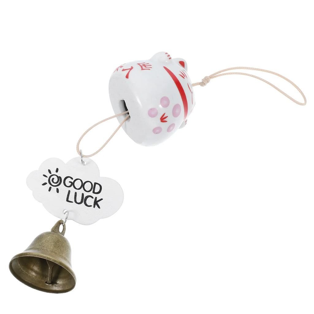 Ceramic Japanese Maneki-Neko Wind Chime Outdoor Garden Patio Balcony Decoration Handmade Good Luck Charm Soothing Bell Sound Qme