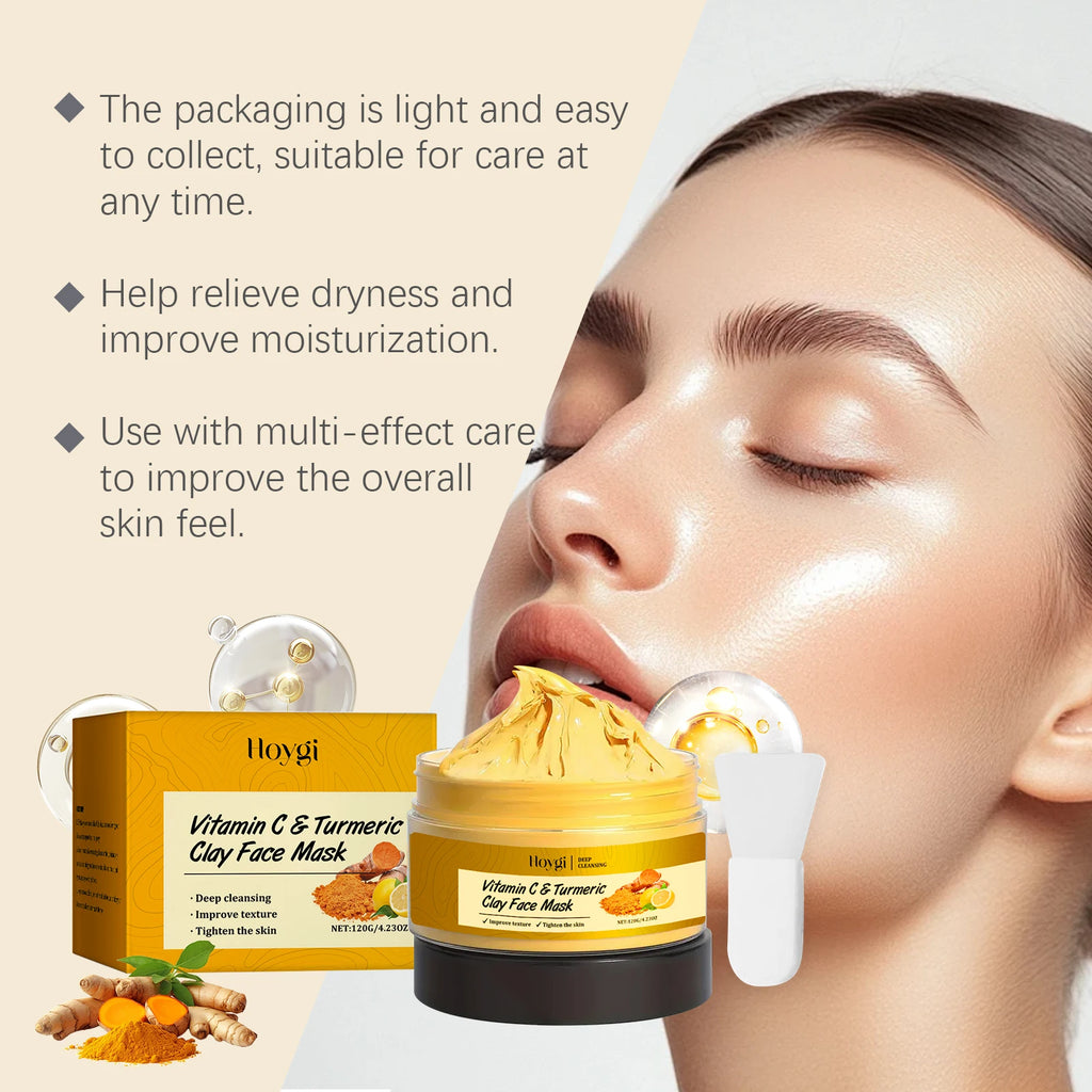 Vitamin C Turmeric Clay Mask Deep Cleansing Hydrating Pore Purifying Fade Dark Spots Acne Even Skin Tone Tightens Skin Care Qme