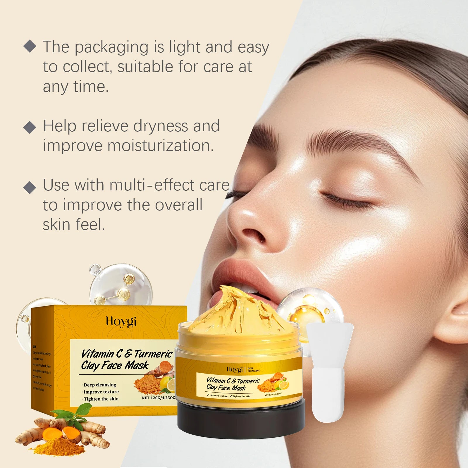 Vitamin C Turmeric Clay Mask Deep Cleansing Hydrating Pore Purifying Fade Dark Spots Acne Even Skin Tone Tightens Skin Care Qme