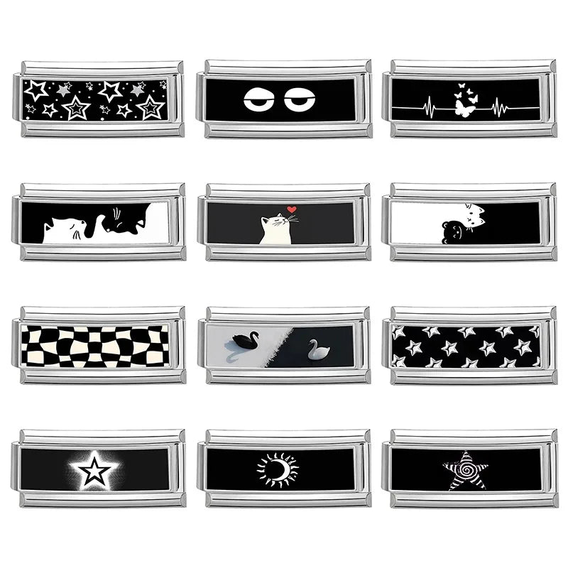 Fashion Personalized DIY Black Color Long Italian Charm Bracelet Butterfly Stars Moon Bead 9mm Bracelets Stainless Steel Jewelry Qme