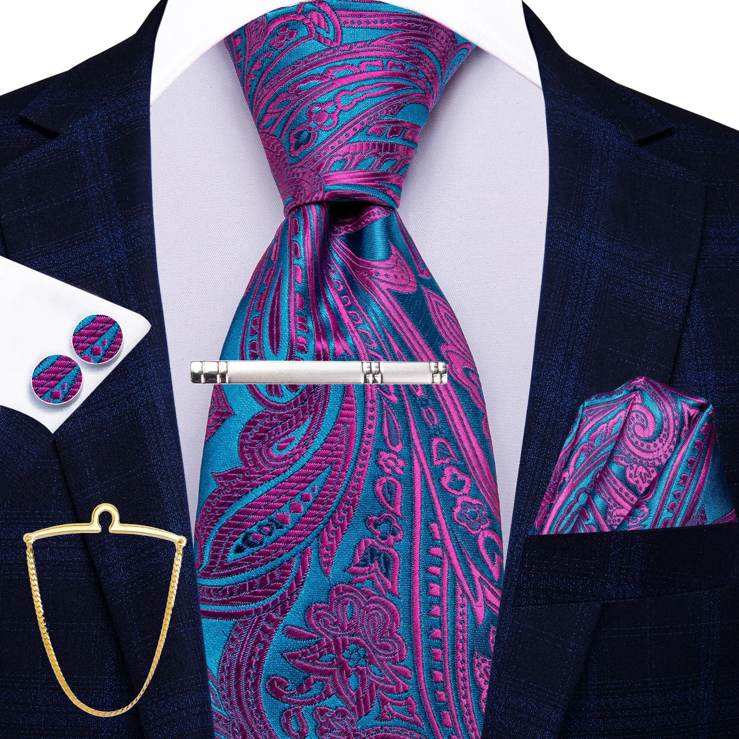 Hi-tie Men's Smart Business Tie 5 Paisley Ties Handkerchiefs Qme QQ1622