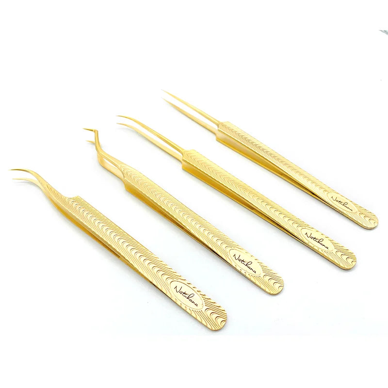 NATUHANA Anti-static Eyelash Extension Tweezer Gold Stainless Steel Qme