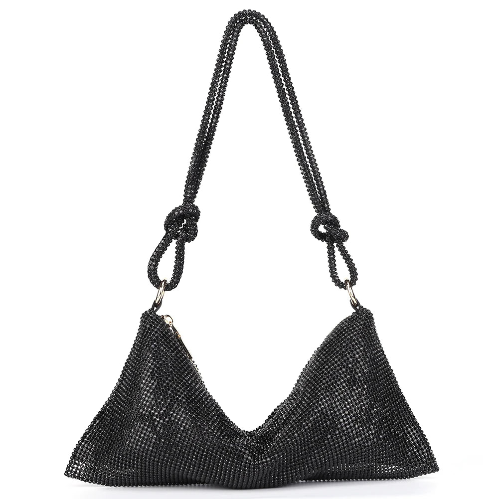 Women Shiny Crossbody Bag Elegant Sparkle Shoulder Bags Clutch Bag Fashion Chain Tote Handbag Ladies Chic Evening Wedding Clutch Qme black