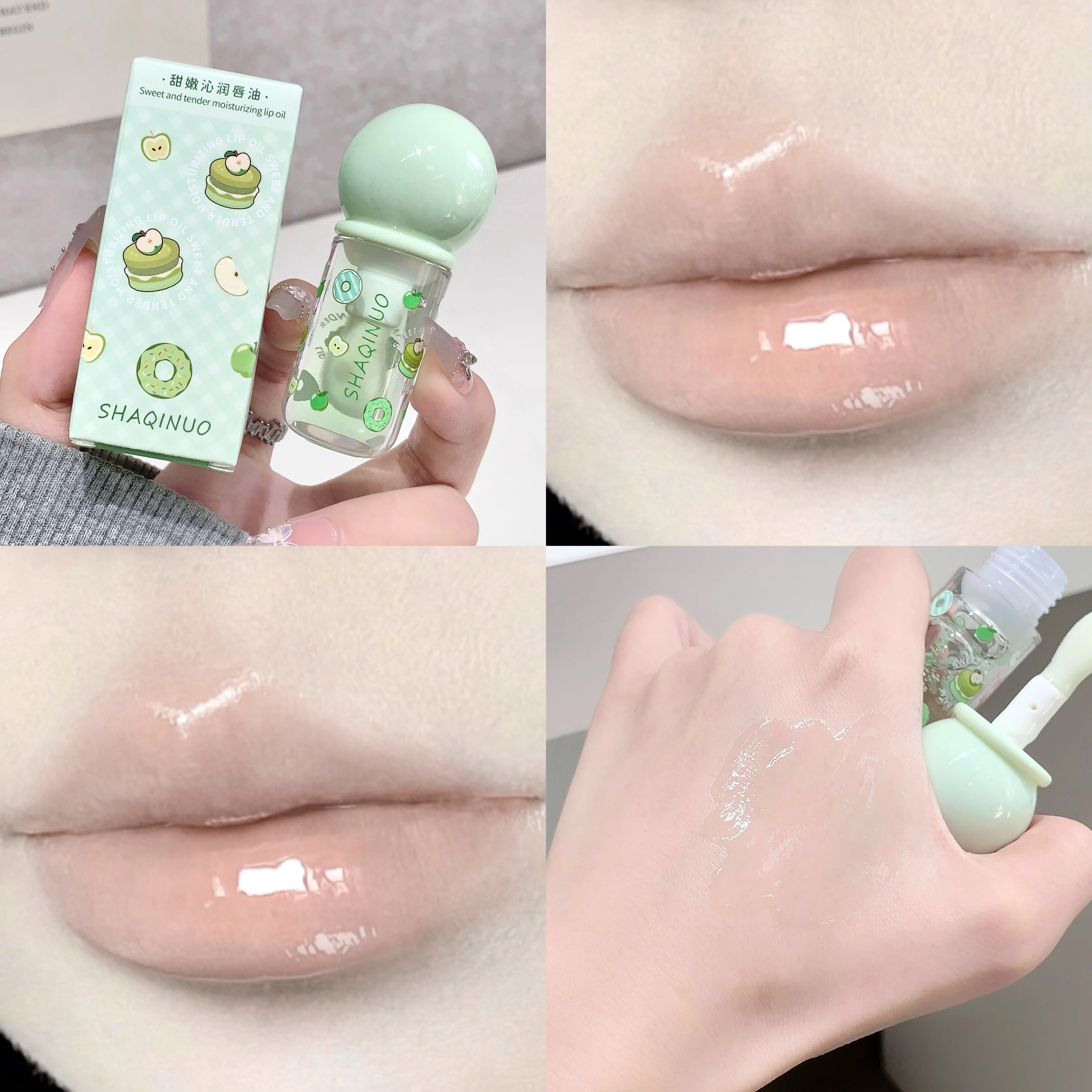 SHAQINUO Crystal Jelly Fruit Lip Oil Peach Grape Blueberry Hydrating Qme S9085-3