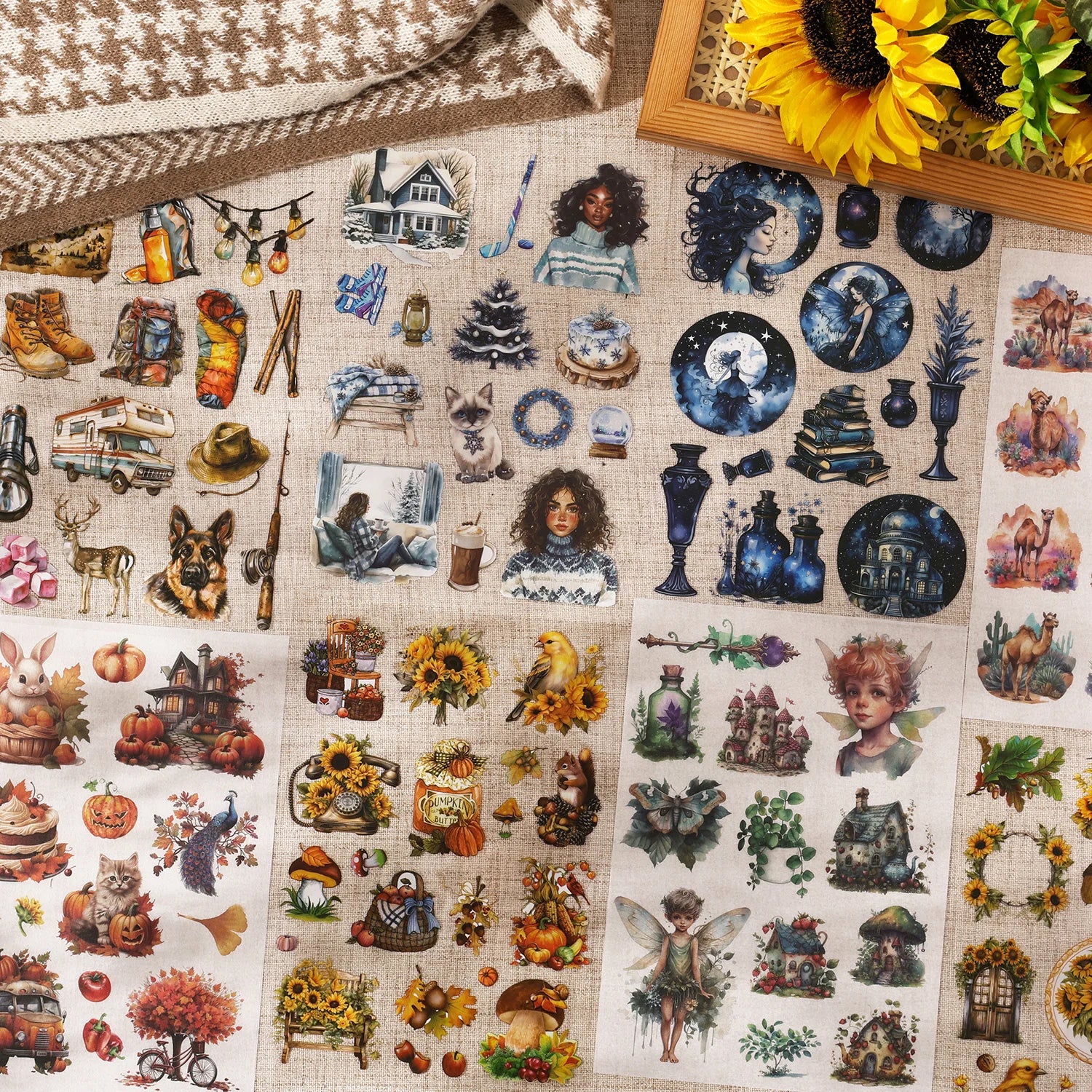 20 Sheets Retro Flower character PET Die cut Stickers book Handmade Decorative Scrapbooking Account Creative Stationery Supplies Qme