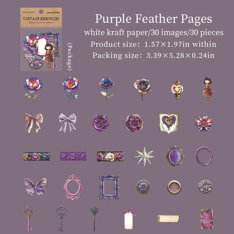 30 Sheets/Bag Vintage Floral Theme Stickers for Scrapbooking DIY Collage Material Phone Case Frame Computer Decoration Qme 5