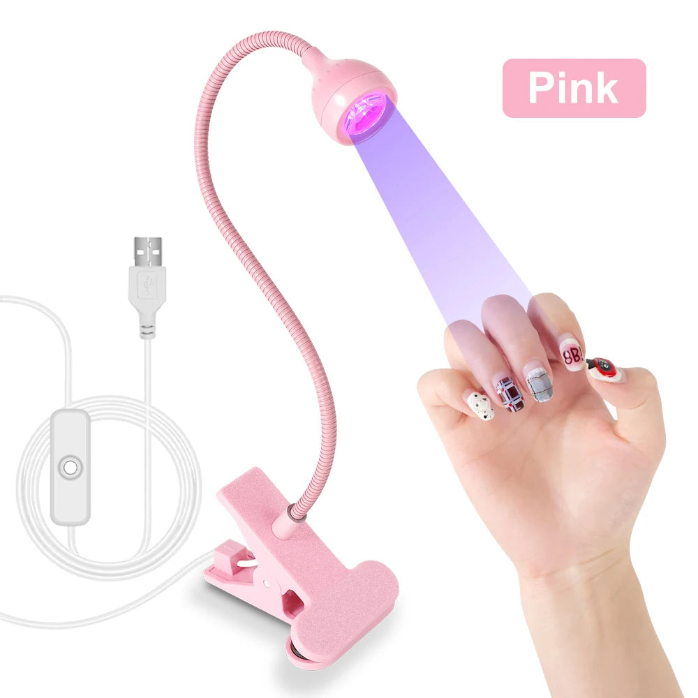 Nail LED UV Lamp Drying Gel Nails Polish Clip-on Flexible Desk Mini Qme Pink