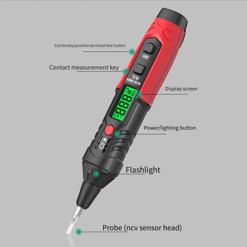 Testerer Pen AC6V-390V Detectors Meter Voltmeter Buzzers Alarm Qme black CN