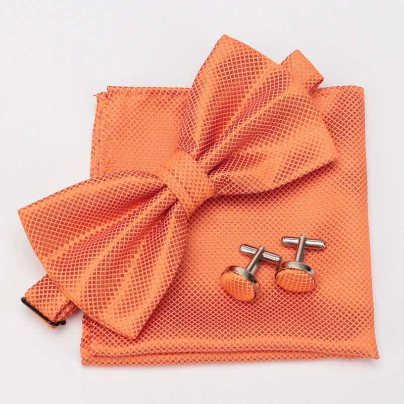 Men Bowtie Plaids Classic Fashion Wedding Party Formal Cufflinks Bow Qme Orange