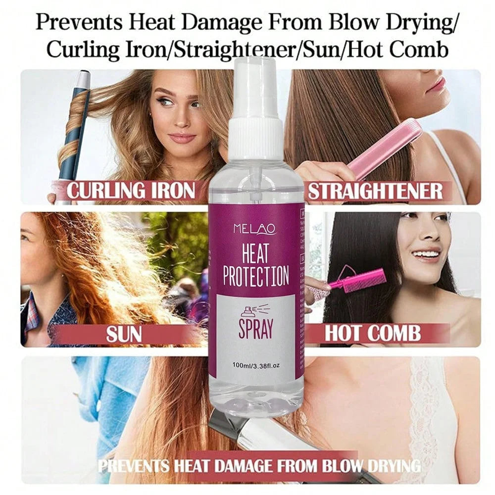 MELAO Heat Protectant Spray for Hair, Curling Iron & Flat Iron, Prevents Heat Damage, Adds Shine & Softness, Anti Frizz Qme