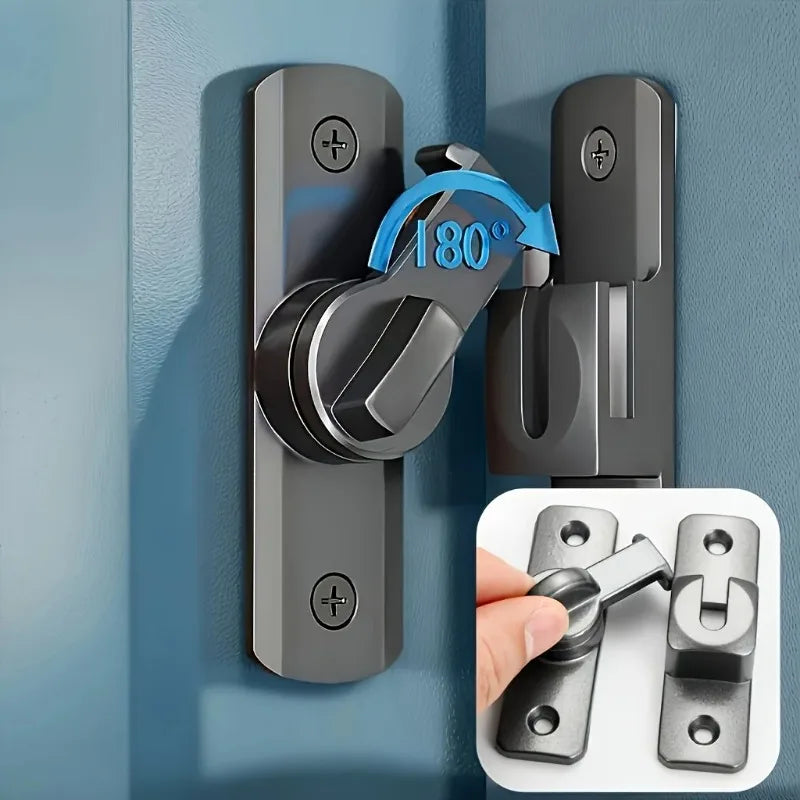 Anti-Theft Door Lock - 90°/180° Adjustable Sliding Pin, Keyless Entry Heavy-Duty Black Easy Install for Home Office Hotel Garage Qme