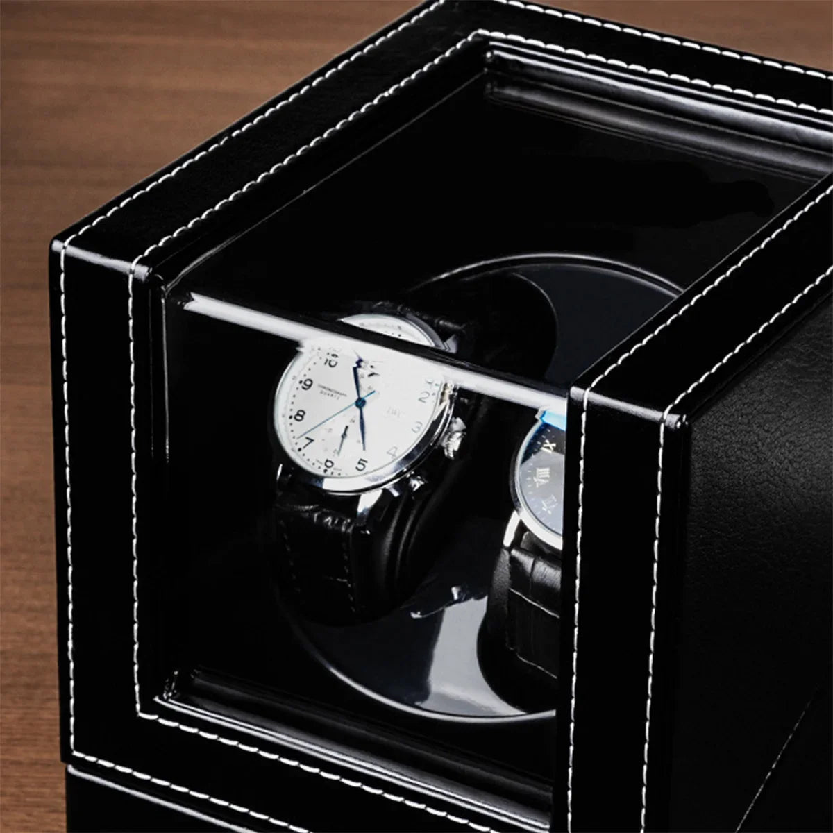 Double Watch Winder for Automatic Watches Automatic Watch Winder Leather Box 2 Slots Watch Winder for Men with Quiet Motor Qme