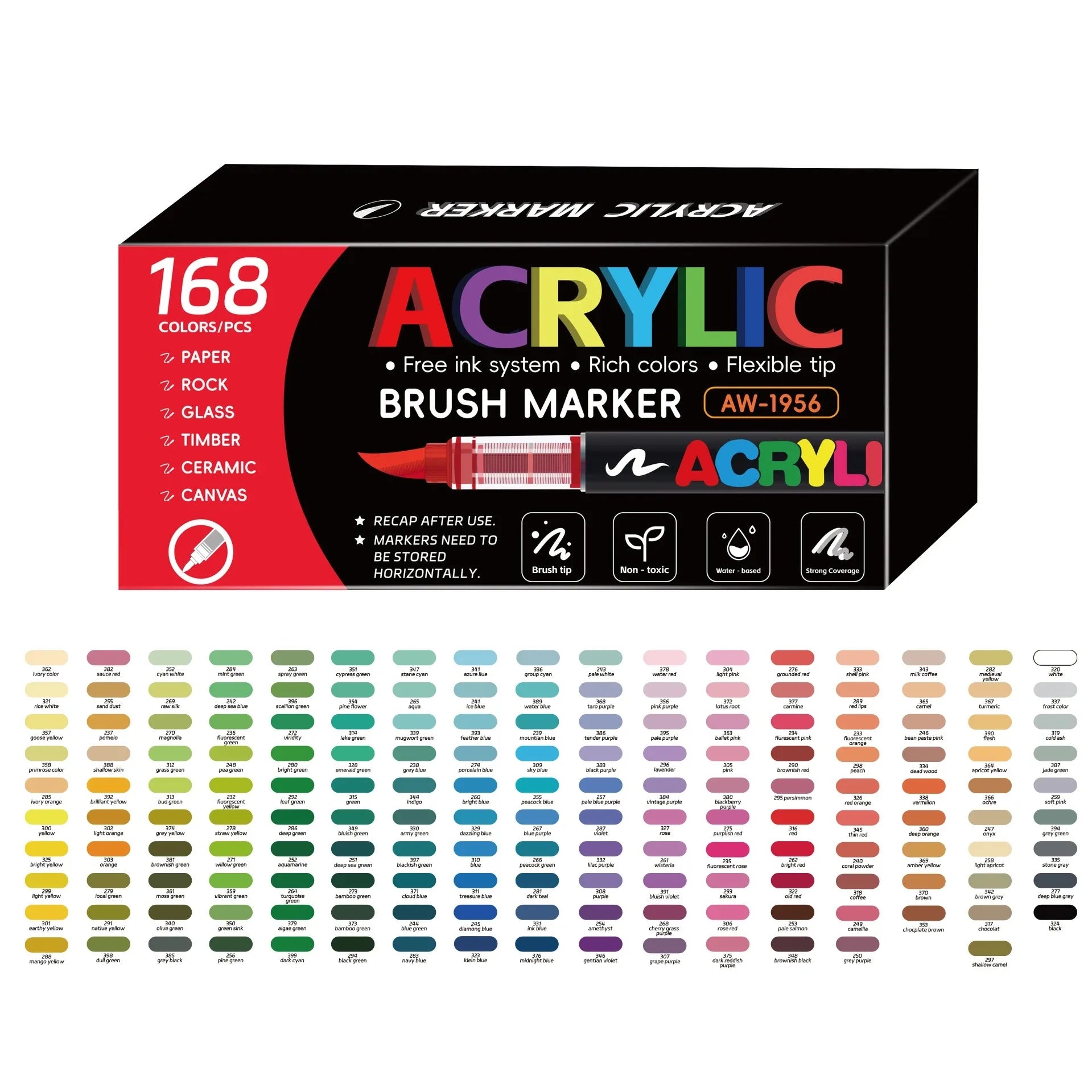 12-288 Colors Acrylic Paint Pens Markers Brush Tip Paint Markers for Rock Painting Wood Stone Glass Gift DIY Crafts Qme 168 Colors