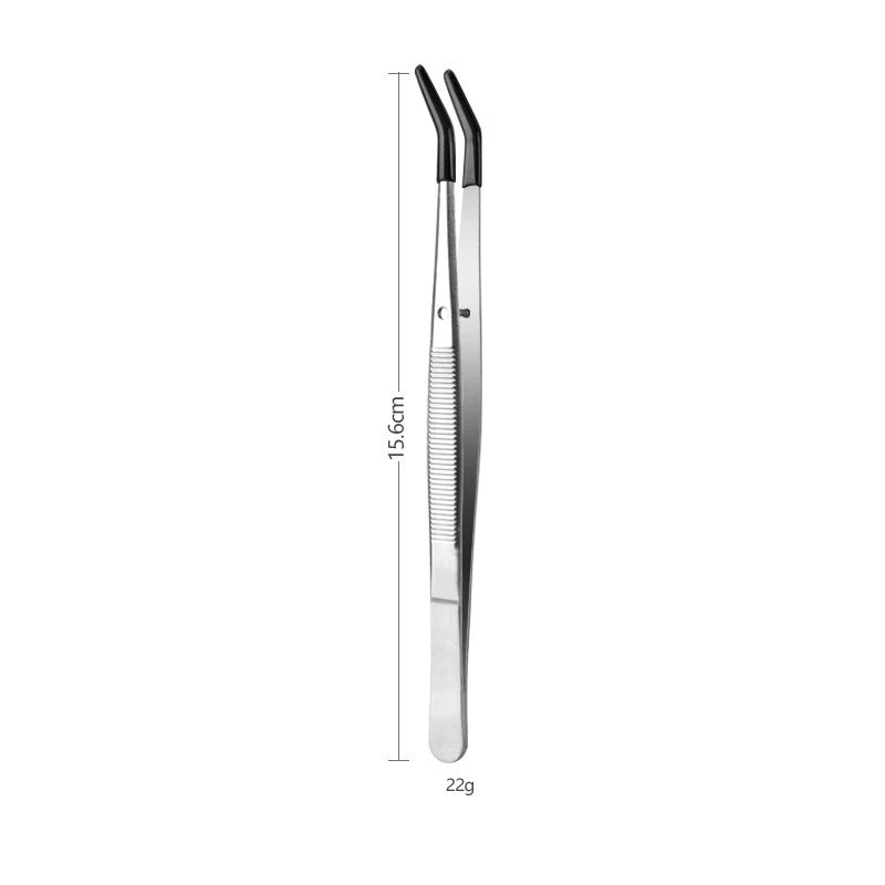 Black Silicone Tips Tweezers Stainless Steel Straight Curved False Eyelash Tweezers Hair Removal Makeup Tool Picking Tool Qme 02 Black Curved 15cm