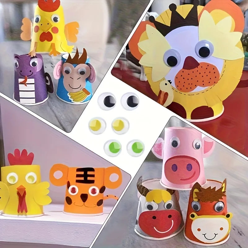 20pcs DIY Movable Eyes Simulation Animal Eyeball Black White Color Self-Adhesive Doll Eye Kindergarten Children Craft Supplies Qme