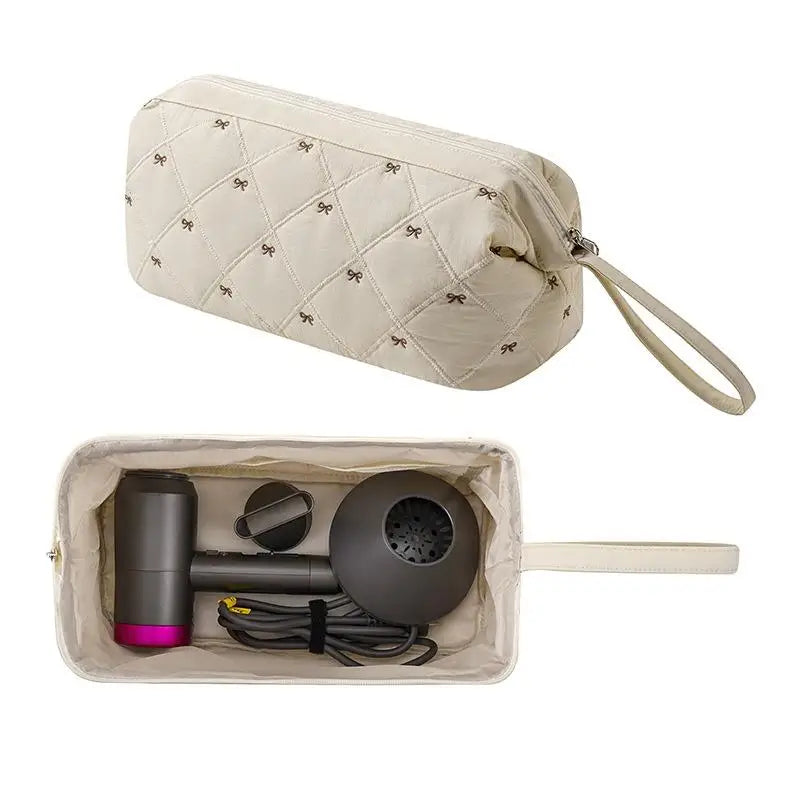 Waterproof Zipper Cosmetic Bags Women Hair Dryer Storage Bag Travel Qme Beige