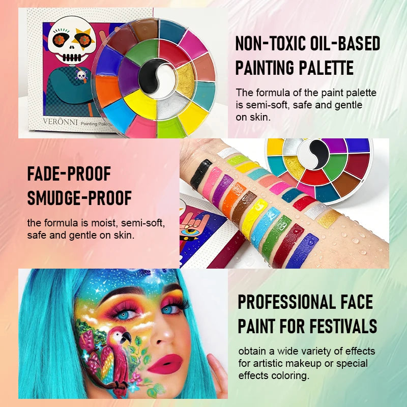 18 Colors Water Based Face Body Paint Palette Safe Non-toxic Washable Qme