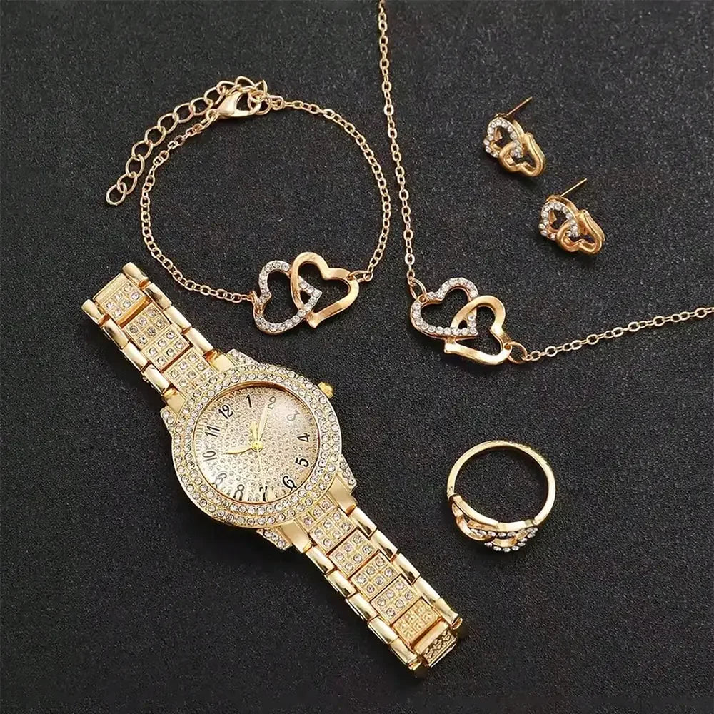 Ladies' Starry Sky with Diamonds Quartz Watch Light Luxury Digital Niche Tile Set Fashion Versatile Women's Watch Set Qme