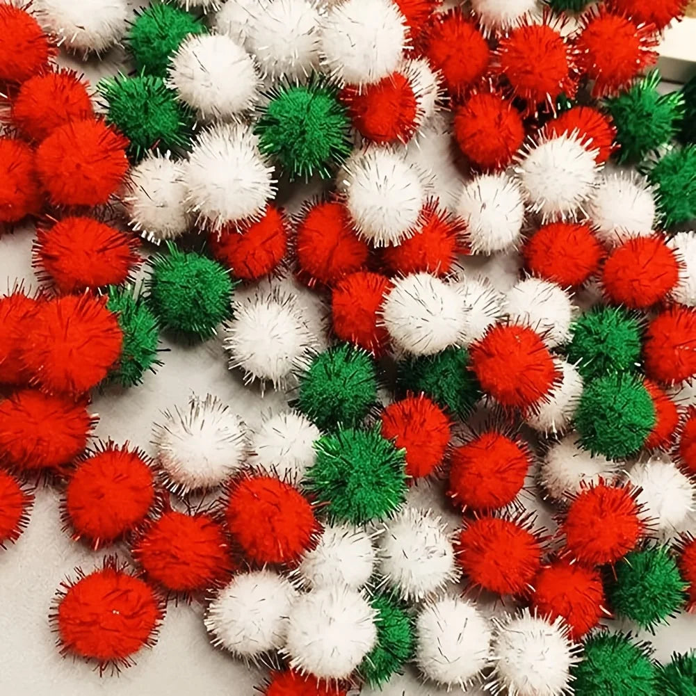 100/200 glitter fur balls, colorful 0.39inch sequined plush white, green and red decorative balls, suitable for handmade, holida Qme