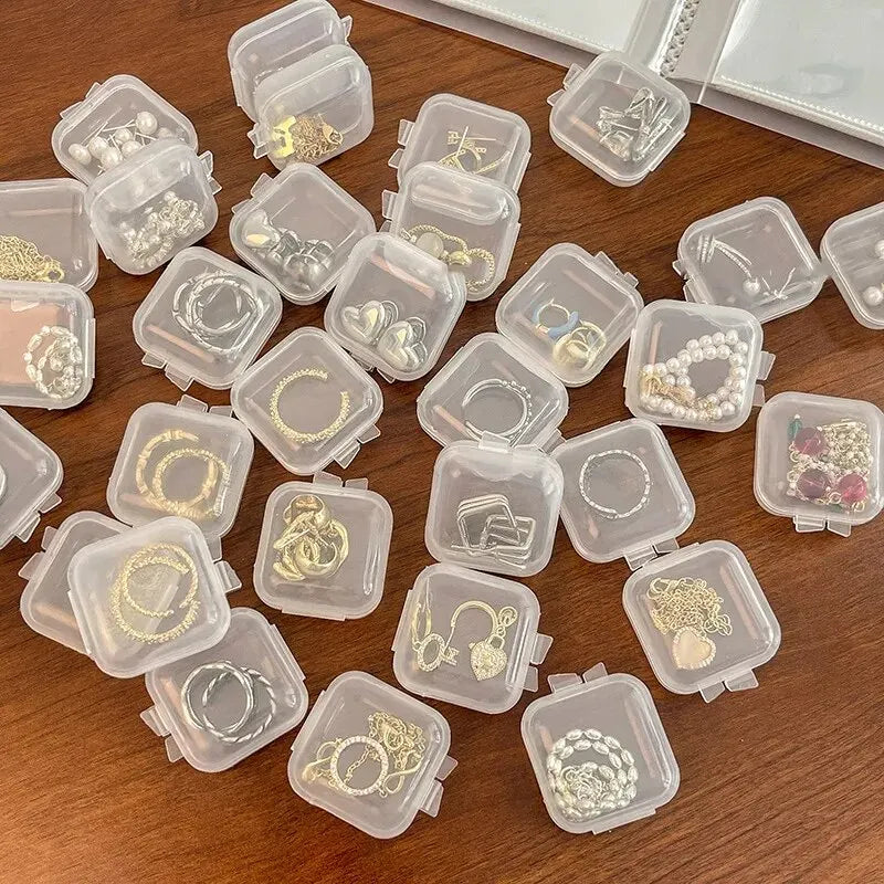 Mini Plastic Jewelry Storage Box Square Transparent Flip Portable Pill Container Jewelry Holder Packaging Earrings Display Case Qme