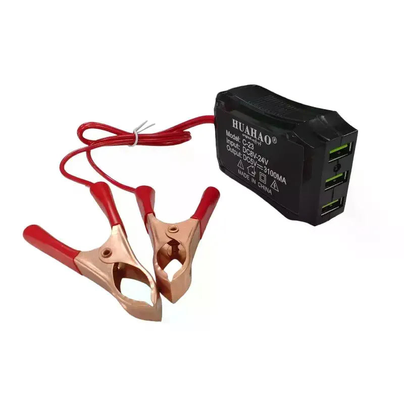 Battery Clip Charger 12V 24V 5V Short Circuit Protection 3 USB Ports Qme