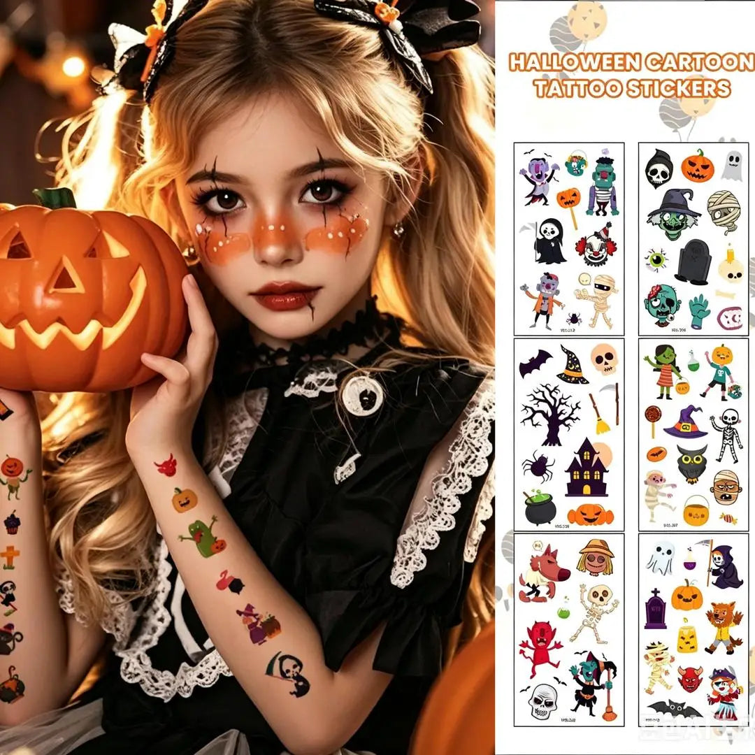 A 10 Sheets Halloween Pumpkins Tattoo Sticker Temporary Fake Tattoo Arm Hands Body Waterdichte Tatouages Pour Kids Toy Gift Qme