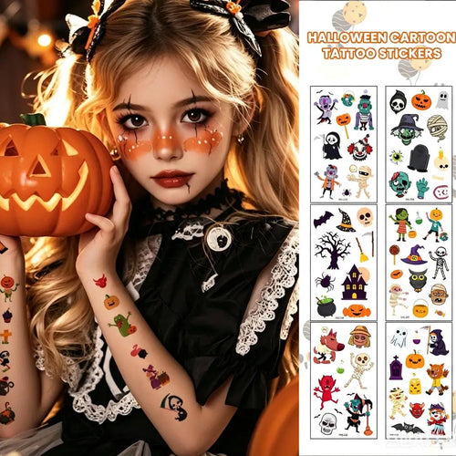 A 10 Sheets Halloween Pumpkins Tattoo Sticker Temporary Fake Tattoo Arm Hands Body Waterdichte Tatouages Pour Kids Toy Gift Qme