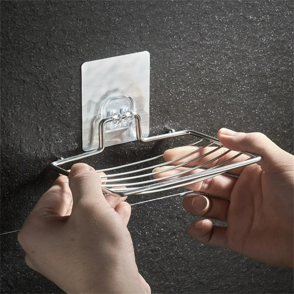 Stainless Steel Soap Holder Wall-mounted Drain Storage Rack Bathroom Multifunctional Durable Soap Dish Holder Household Goods Qme